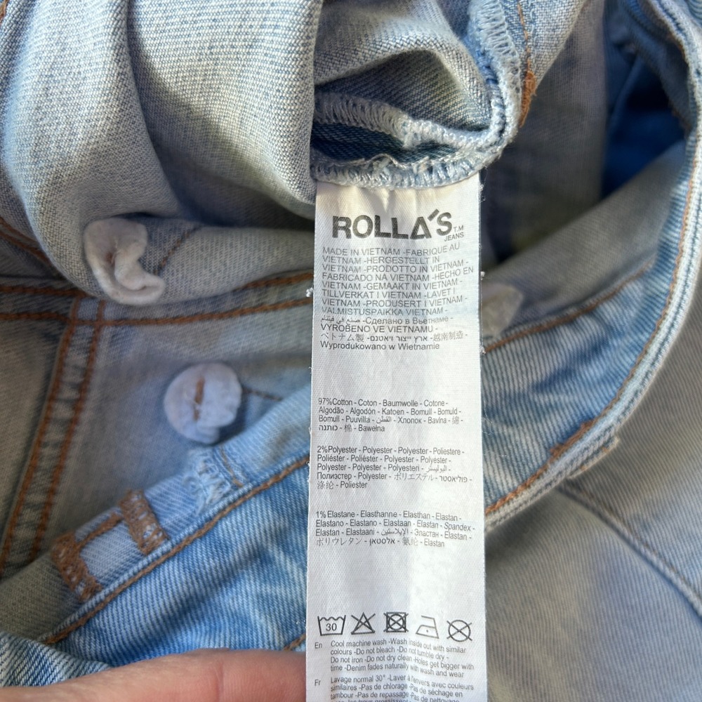 Rollas High Rise Wide Leg Jeans Light Wash Raw Hem Size 25 7 Front Patch Pockets - Picture 10 of 10